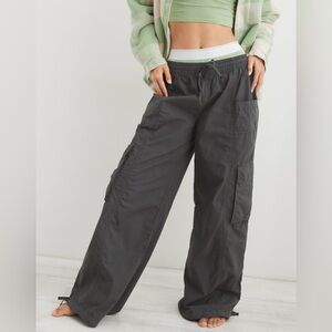 Aerie Charcoal Wide Leg Cargo Pants